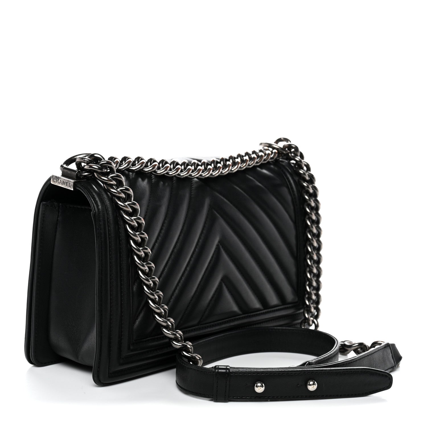Chanel Lambskin Chevron Quilted Medium Boy Flap Black