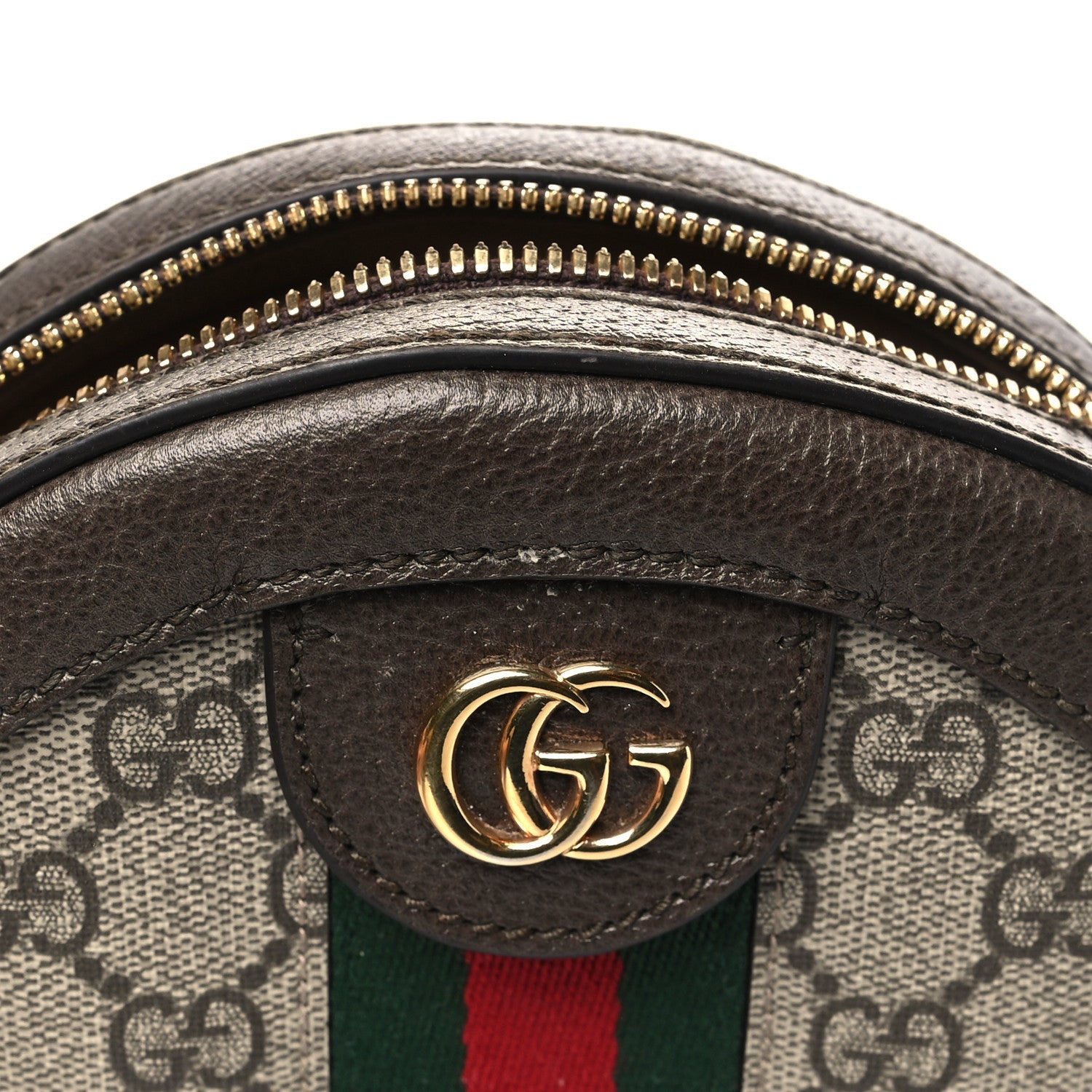 Gucci GG Supreme Monogram Web Mini Ophidia Round Shoulder Bag Brown