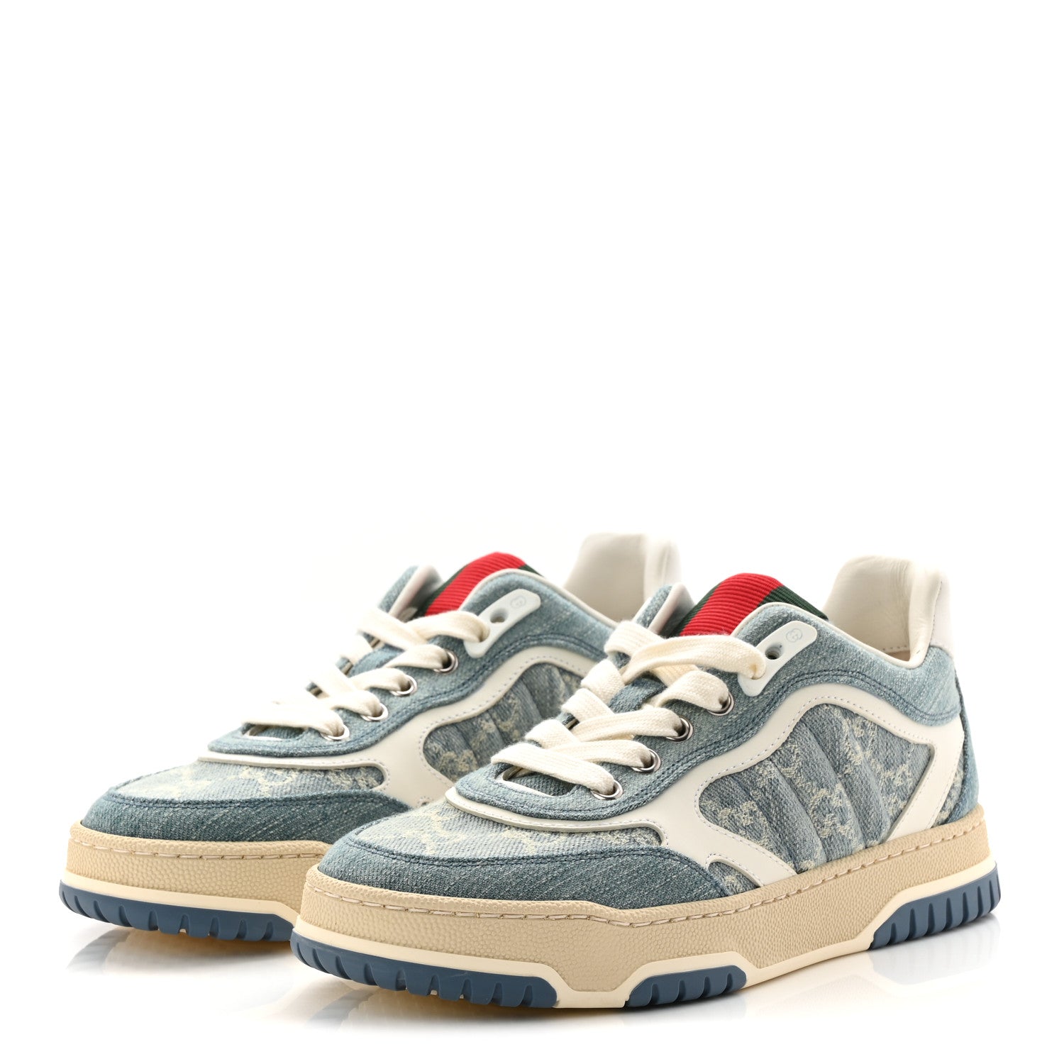 Gucci Denim GG Monogram Womens Re-Web Sneakers 35 Light Blue