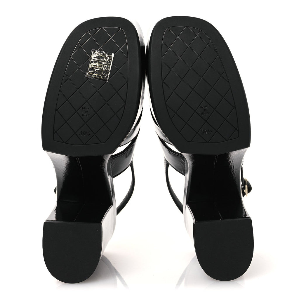 Crumpled Patent Lambskin Platform Sandals 39.5 Black