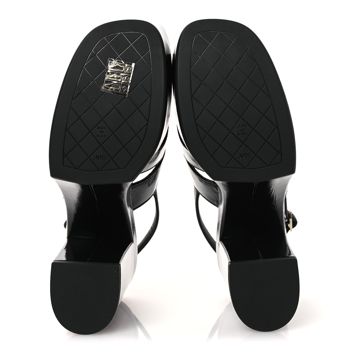 Crumpled Patent Lambskin Platform Sandals 39.5 Black