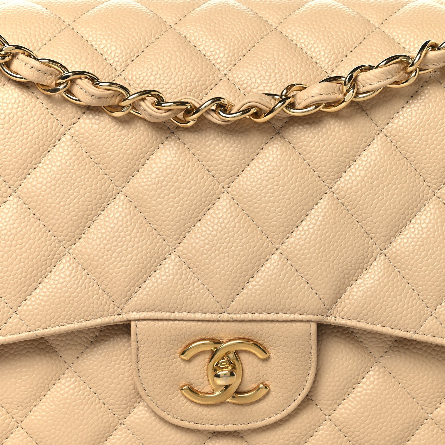Chanel Caviar Quilted Jumbo Double Flap Beige Clair
