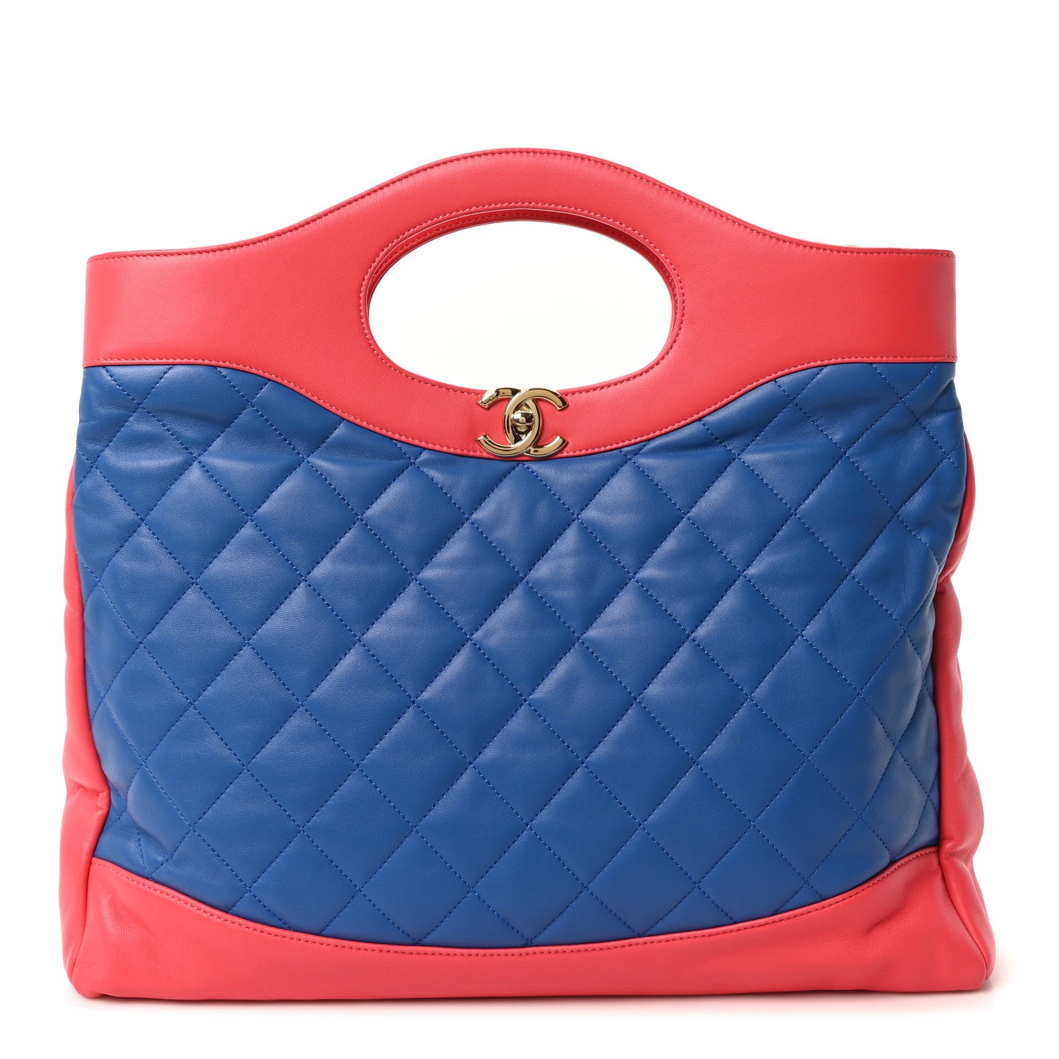 Chanel Lambskin Quilted Large 31 Shopping Bag Blue Red