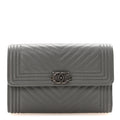 Calfskin Chevron Quilted Medium Boy Flap Wallet Grey