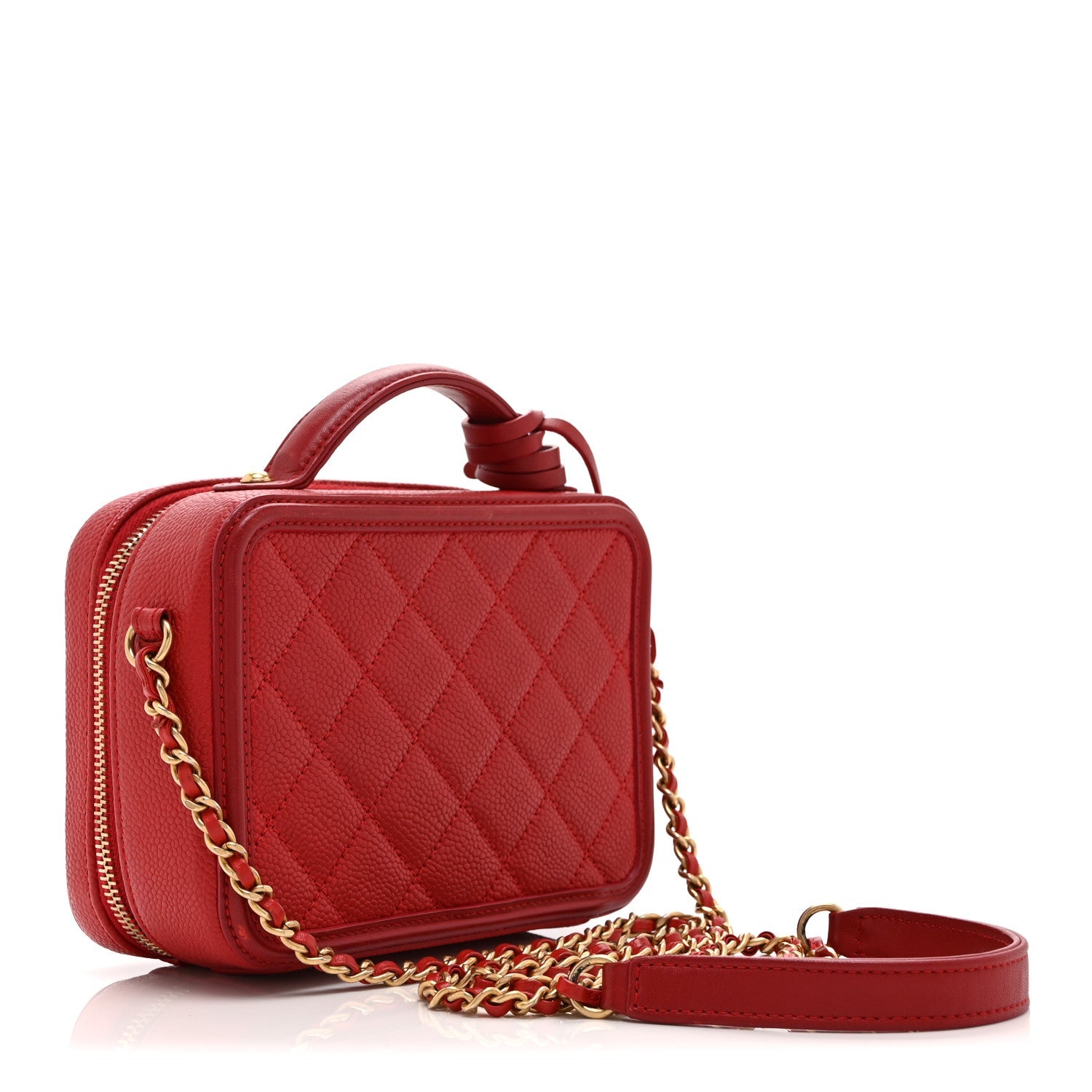 Chanel Caviar Quilted Small CC Filigree Vanity Case Red