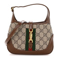 Gucci GG Supreme Monogram Azalea Calfskin Web Mini Jackie 1961 Hobo Beige Ebony Brown Sugar