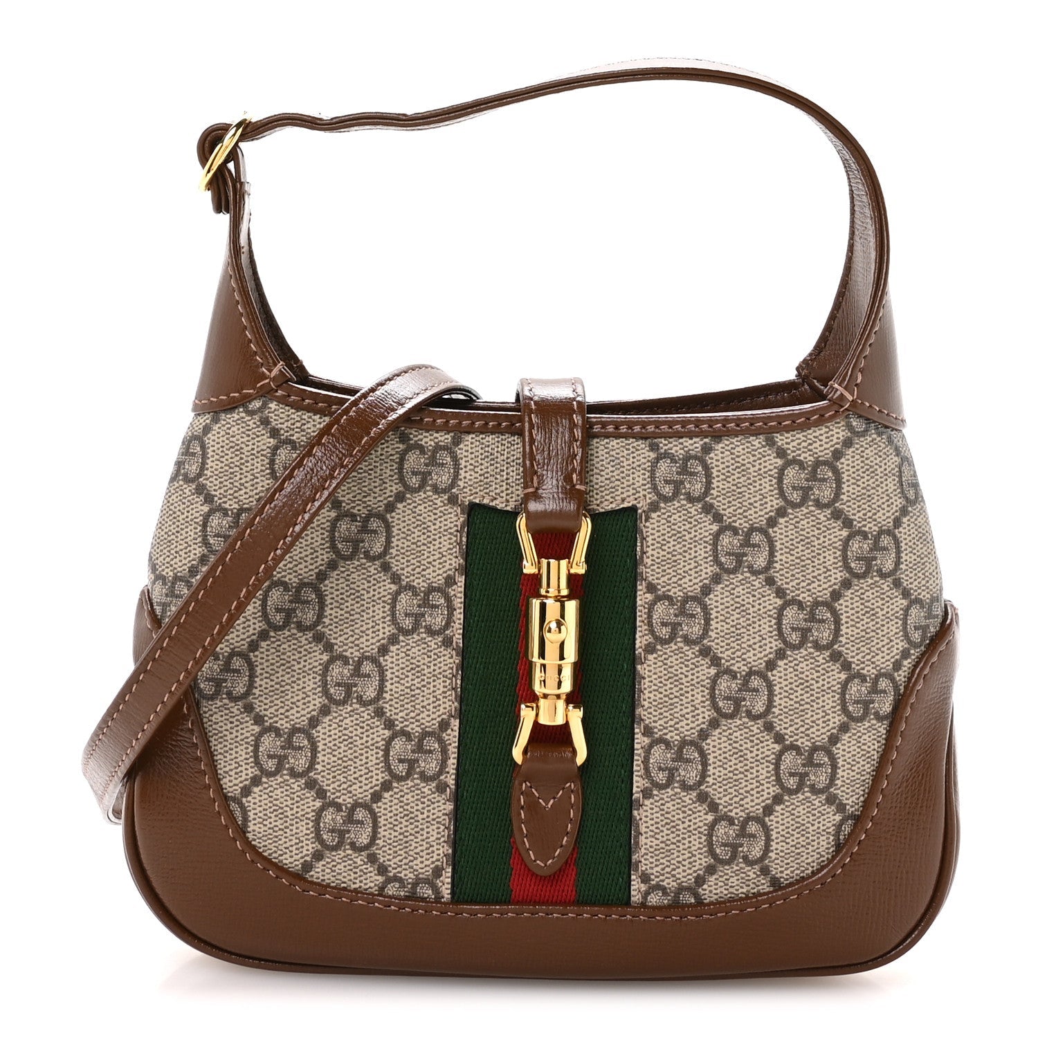 Gucci GG Supreme Monogram Azalea Calfskin Web Mini Jackie 1961 Hobo Beige Ebony Brown Sugar