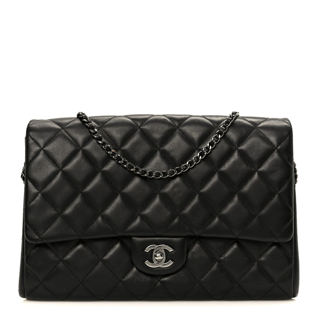 Chanel Lambskin Quilted Clutch With Chain Flap Black