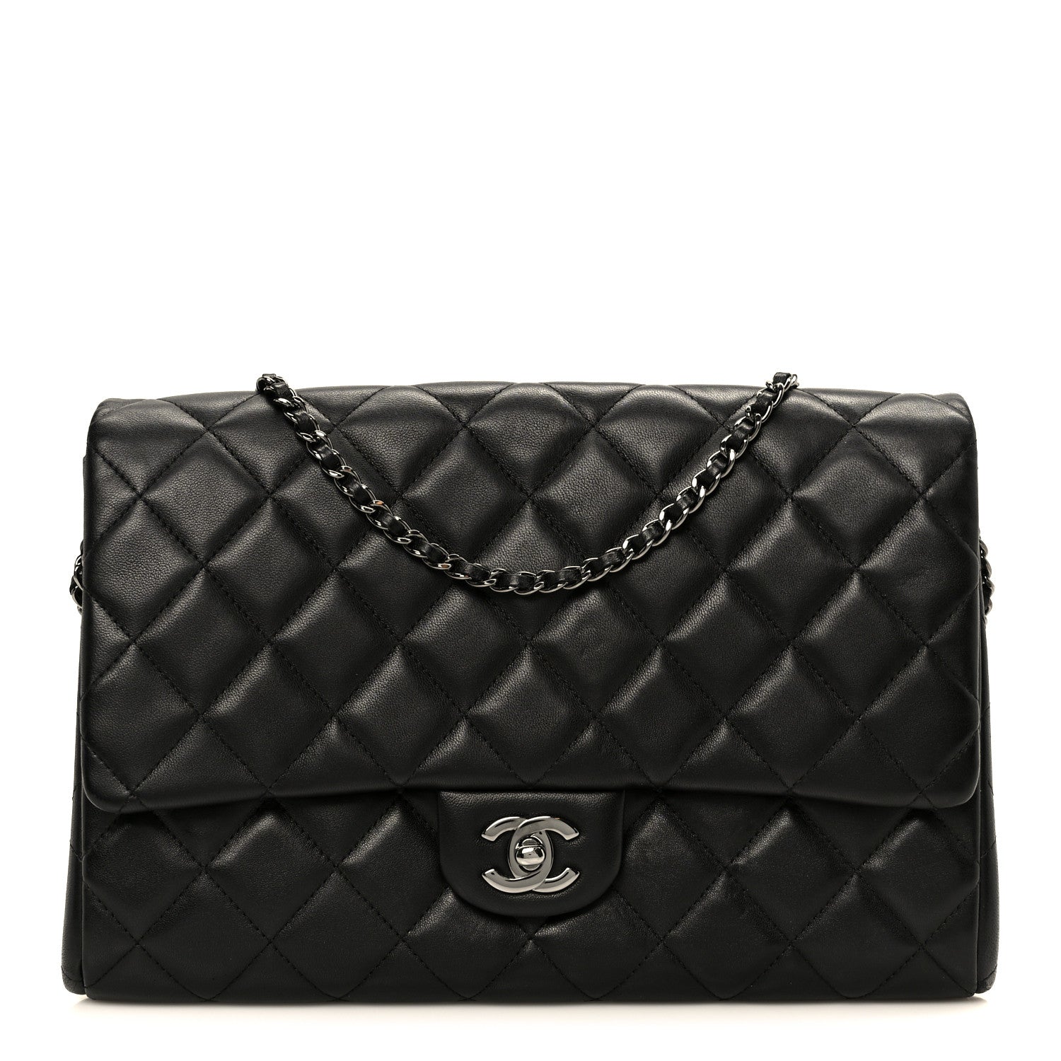 Chanel Lambskin Quilted Clutch With Chain Flap Black