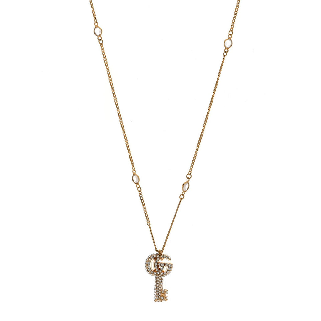 Gucci Crystal Key Pendant Necklace Gold