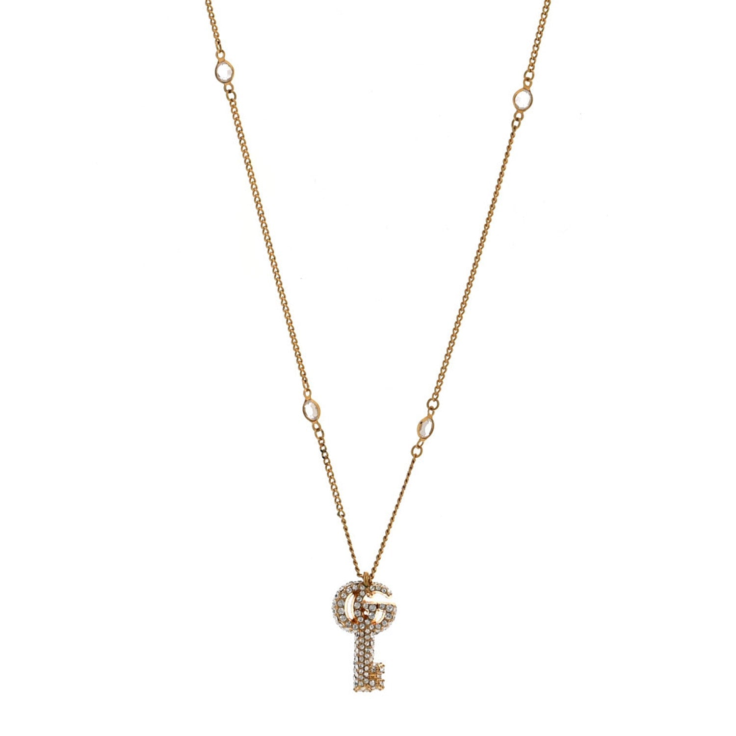 Gucci Crystal Key Pendant Necklace Gold