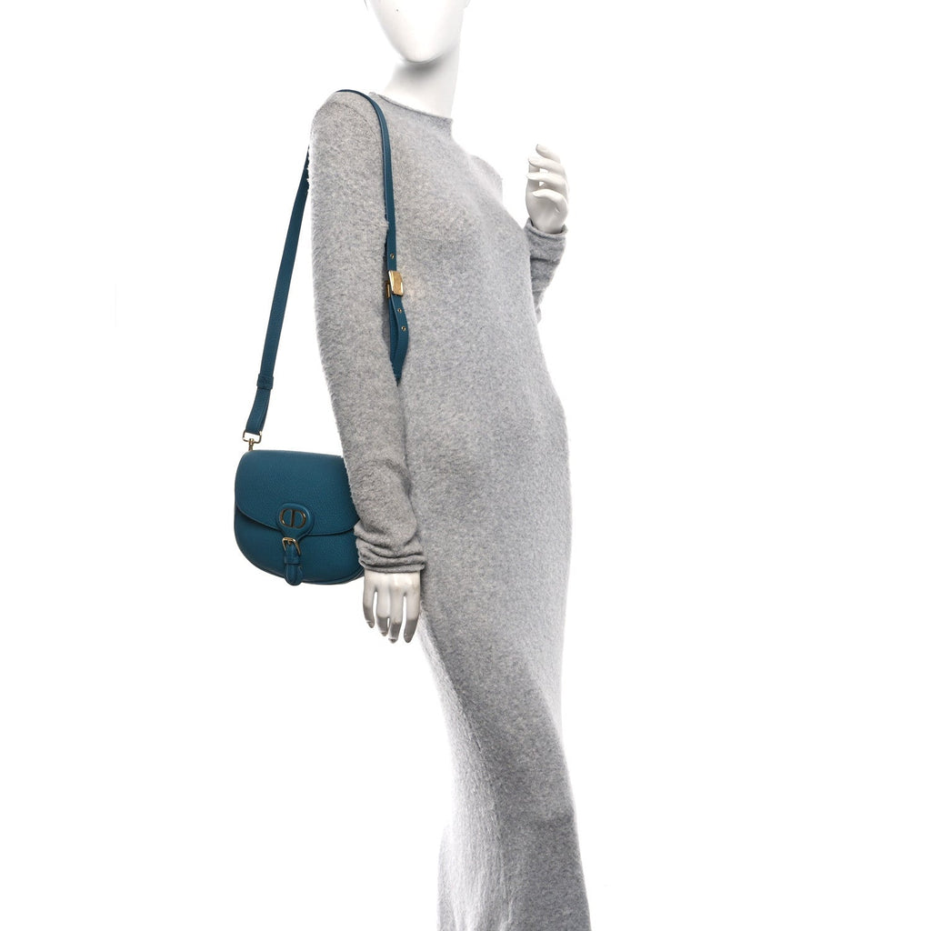 Christian Dior Grained Calfskin Medium Bobby Flap Steel Blue