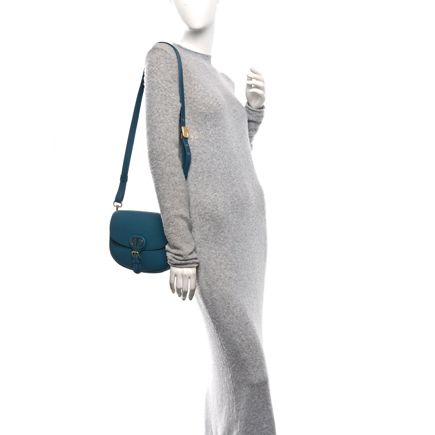 Christian Dior Grained Calfskin Medium Bobby Flap Steel Blue