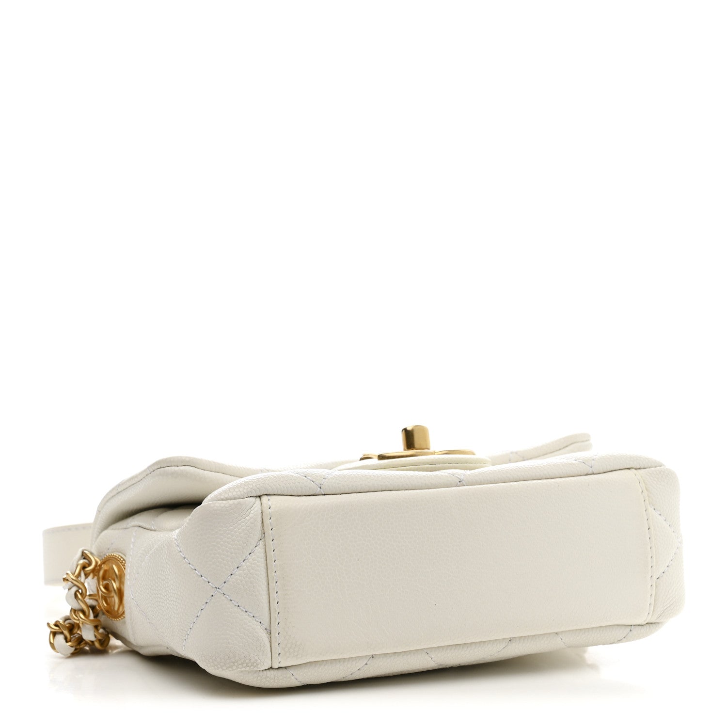 Chanel Caviar Quilted Mini Twist Your Buttons Flap  White