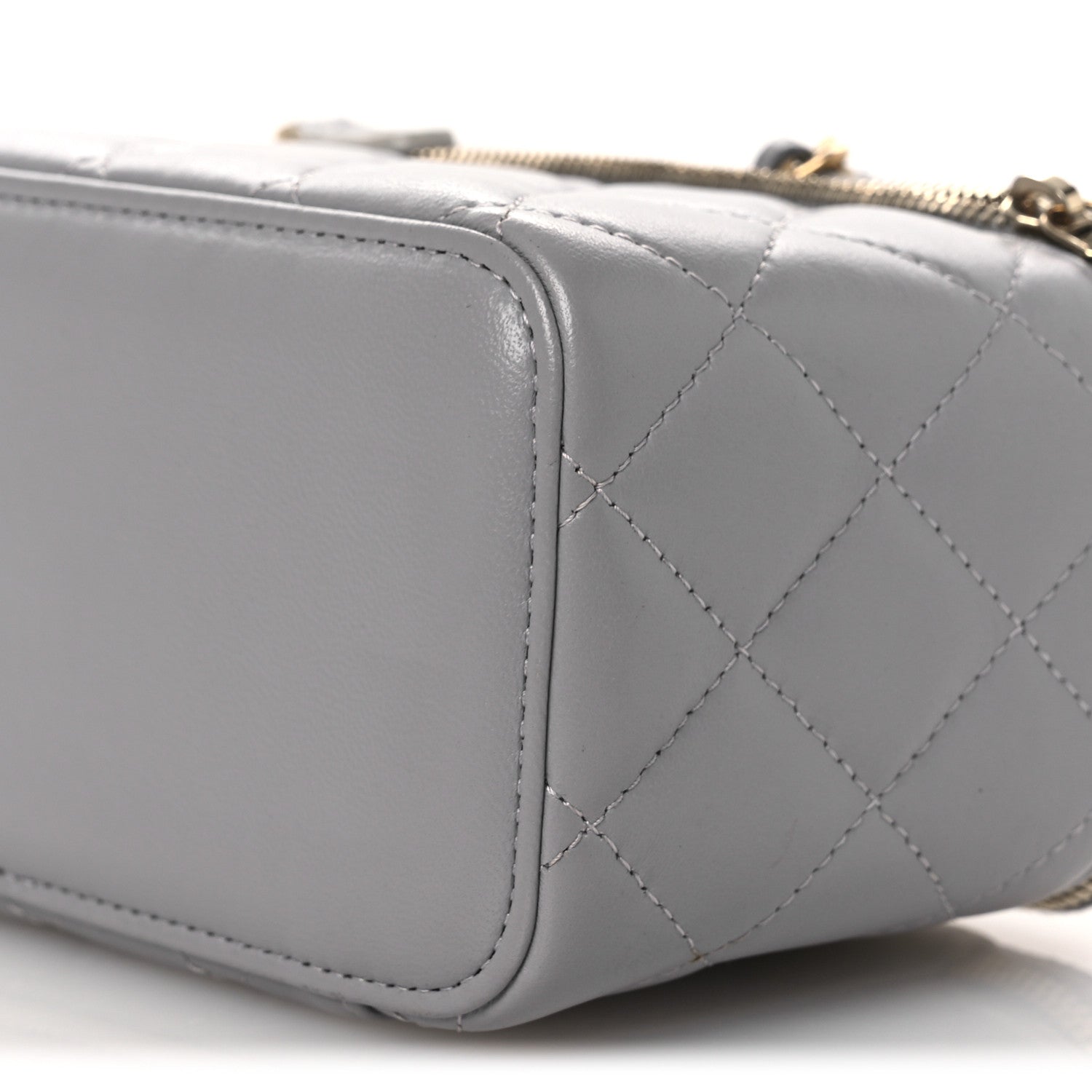 Chanel Lambskin Quilted Small Pearl Crush Vanity Case With Chain Grey