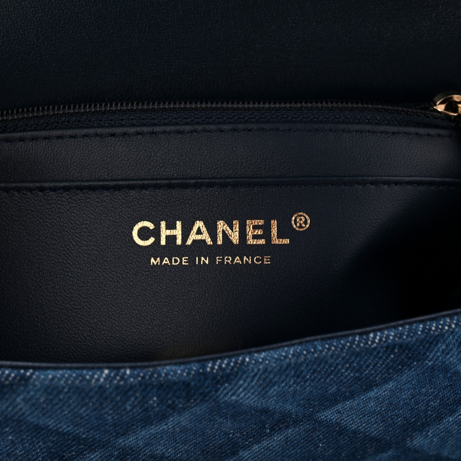 Chanel Printed Denim Quilted Mini Rectangular Flap Dark Blue