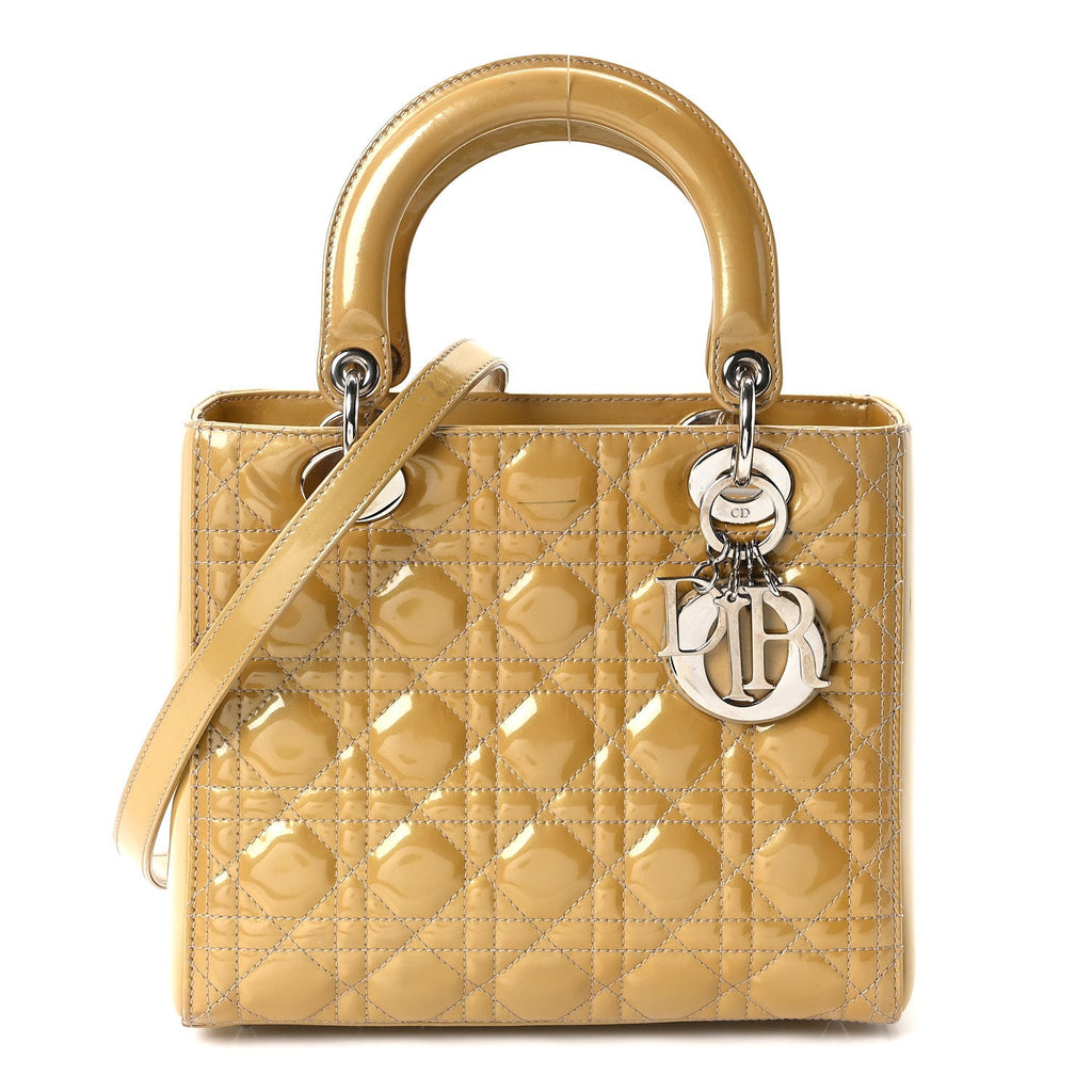 Christian Dior Patent Cannage Medium Lady Dior Beige