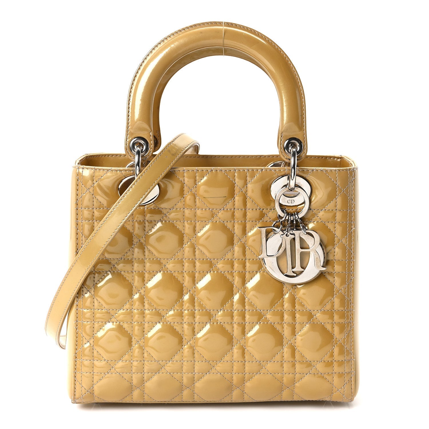 Christian Dior Patent Cannage Medium Lady Dior Beige