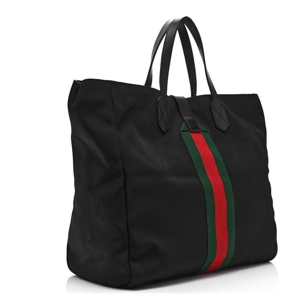 Gucci Techno Canvas Web Single Buckle Tote Black