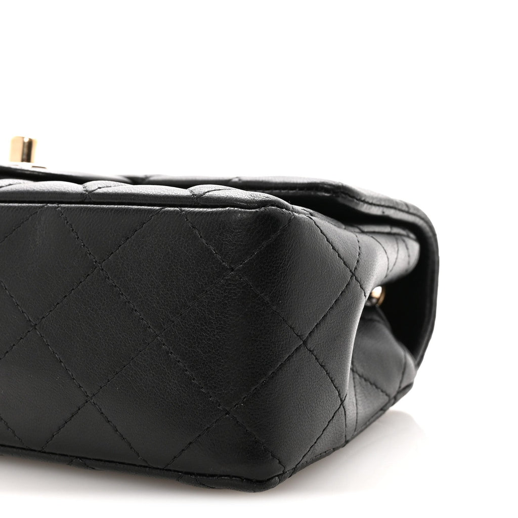 Chanel Lambskin Quilted Mini Rectangular Flap Black