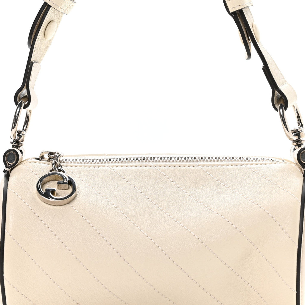 Gucci Sakai Be Green Calfskin Diagonal Stitched Mini Blondie Barrel Shoulder Bag Mystic White