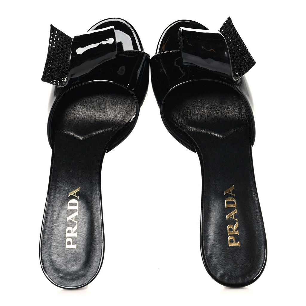 Prada Vernice Crystal Bow Pumps 39 Black