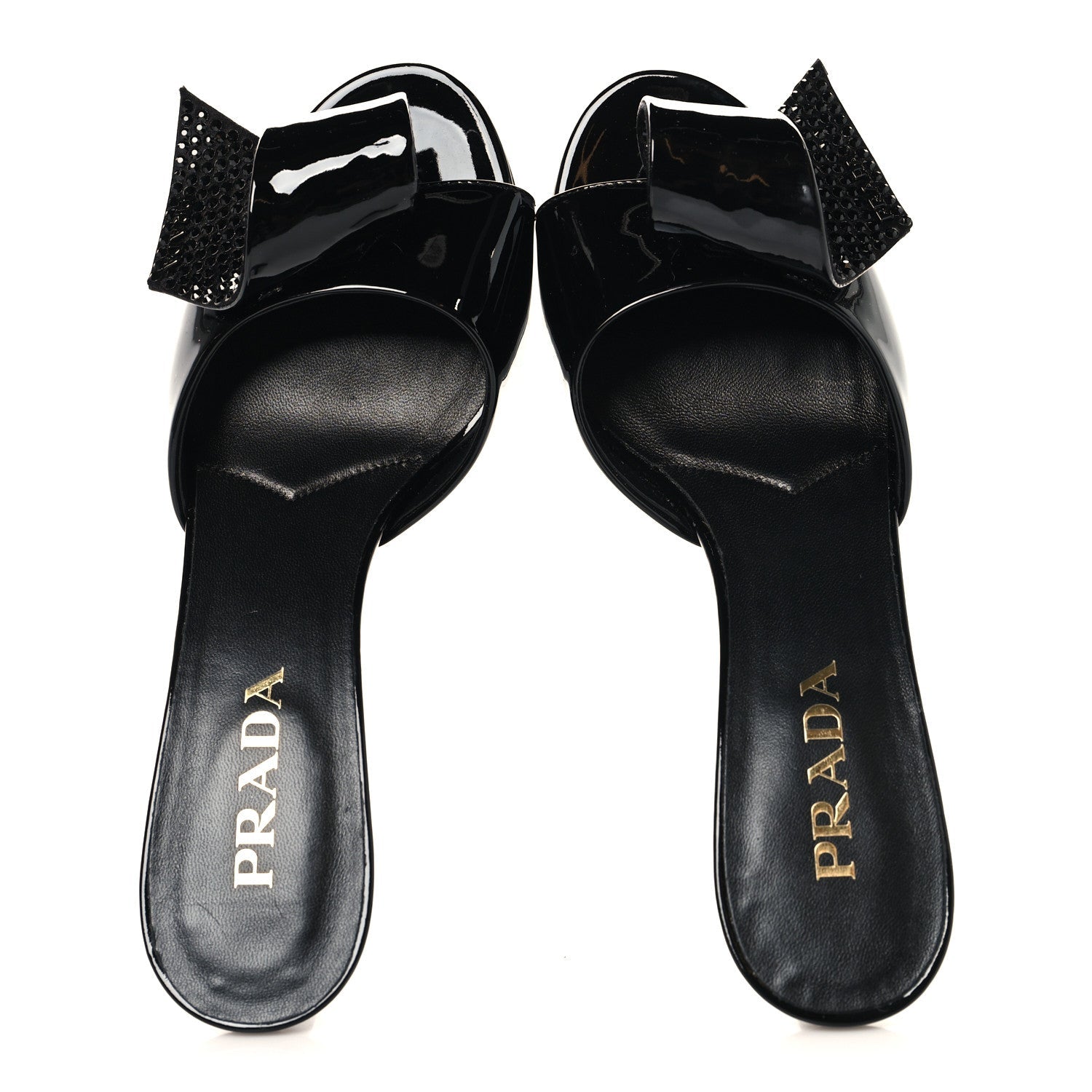 Prada Vernice Crystal Bow Pumps 39 Black