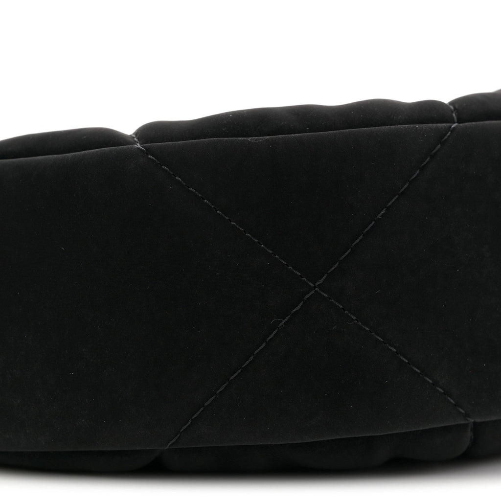 Chanel Velvet Effect Nylon Shiny Crumpled Calfskin Coco Neige Quilted Clutch With Chain Black