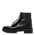 Crackled Calfskin Velvet Pearl Combat Short Boots 37.5 Black