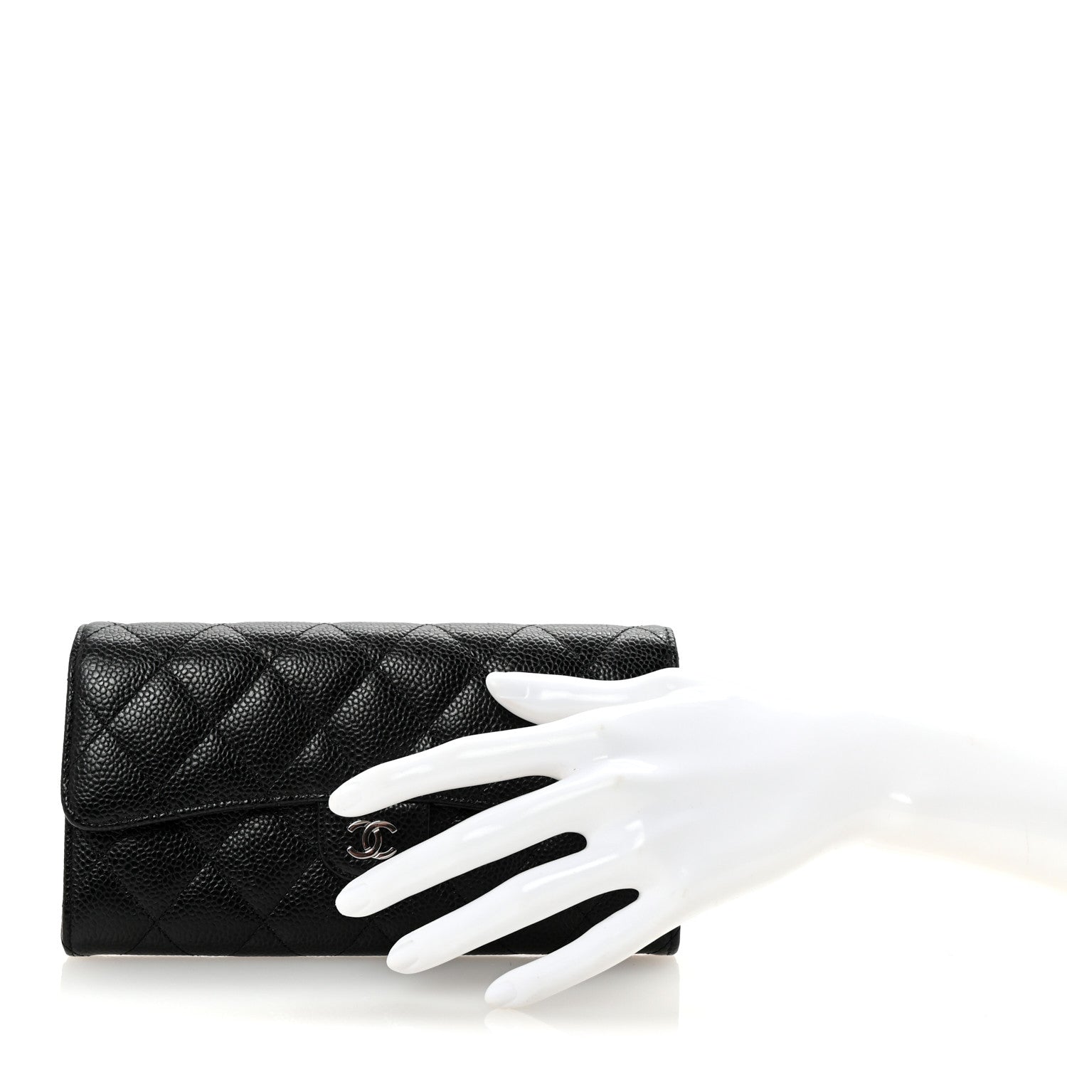Caviar Quilted Large Gusset Flap Wallet Black
