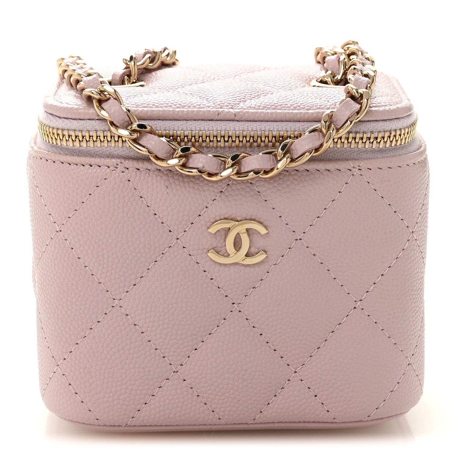 Chanel Caviar Quilted Mini Vanity Case With Chain Light Pink