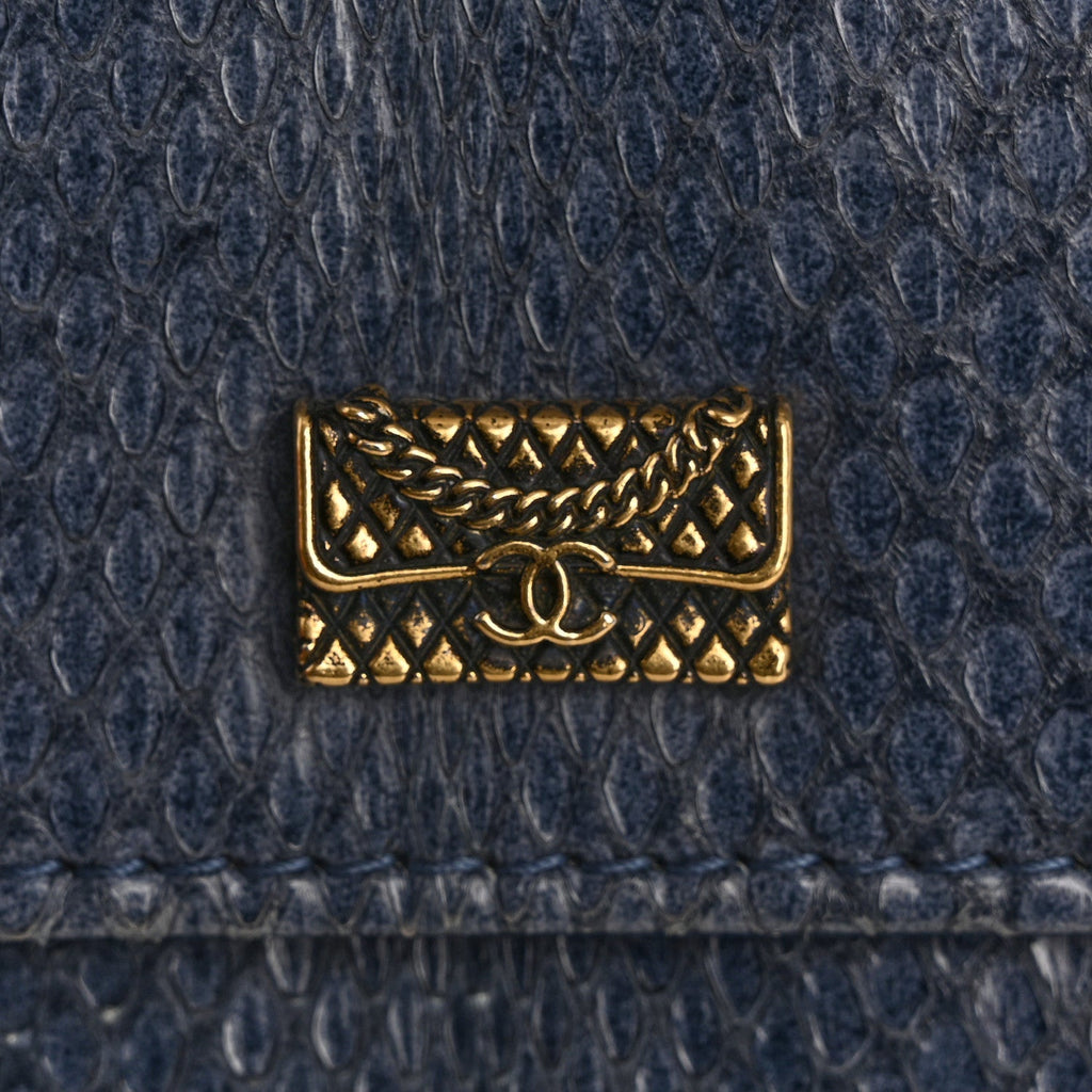 Chanel Snakeskin Wallet On Chain WOC Blue