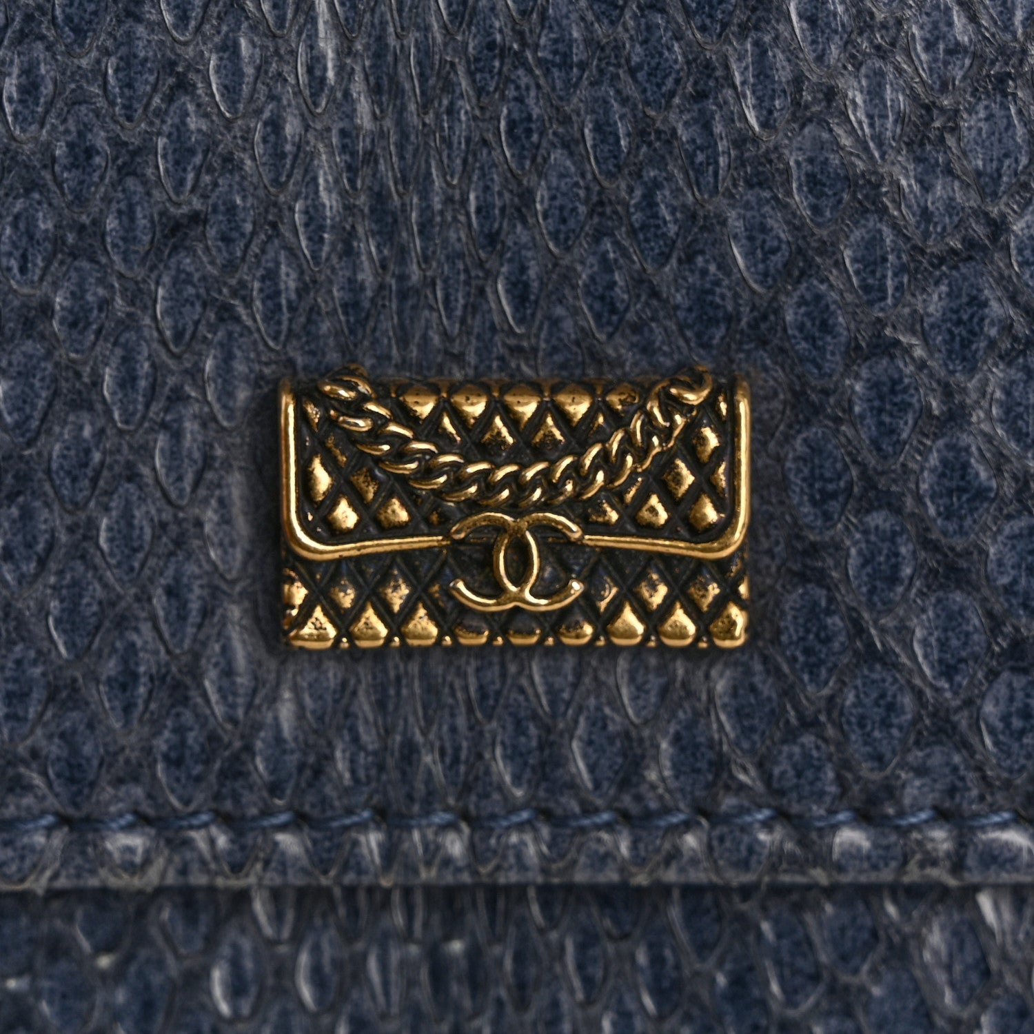 Chanel Snakeskin Wallet On Chain WOC Blue