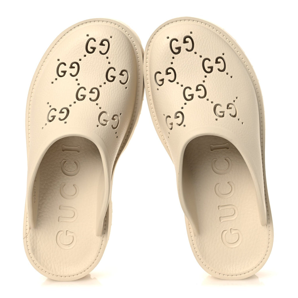 Gucci Rubber Monogram GG Go Through Platform Slide Clogs 38 Mystic White