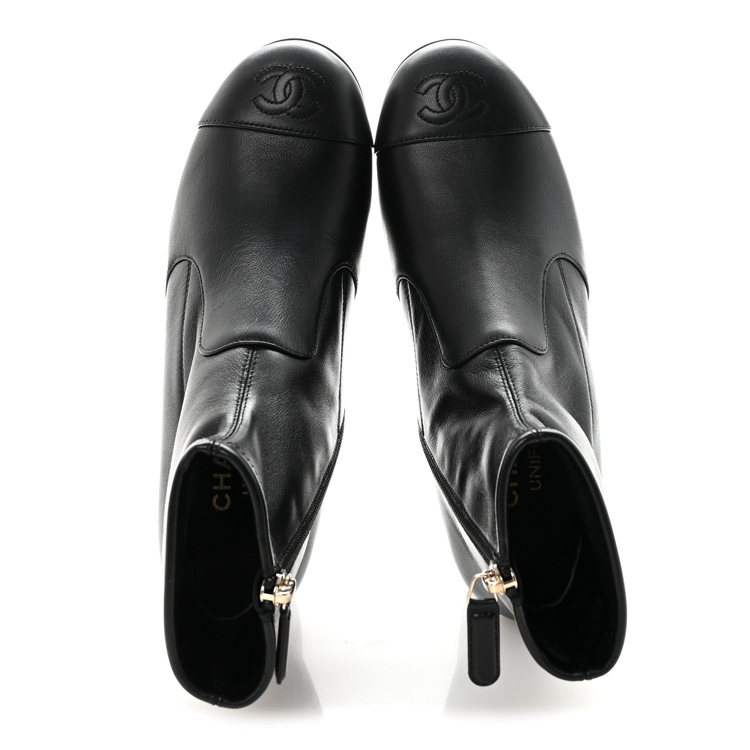 Chanel Stretch Lambskin Cap Toe CC Short Boots 35 Black