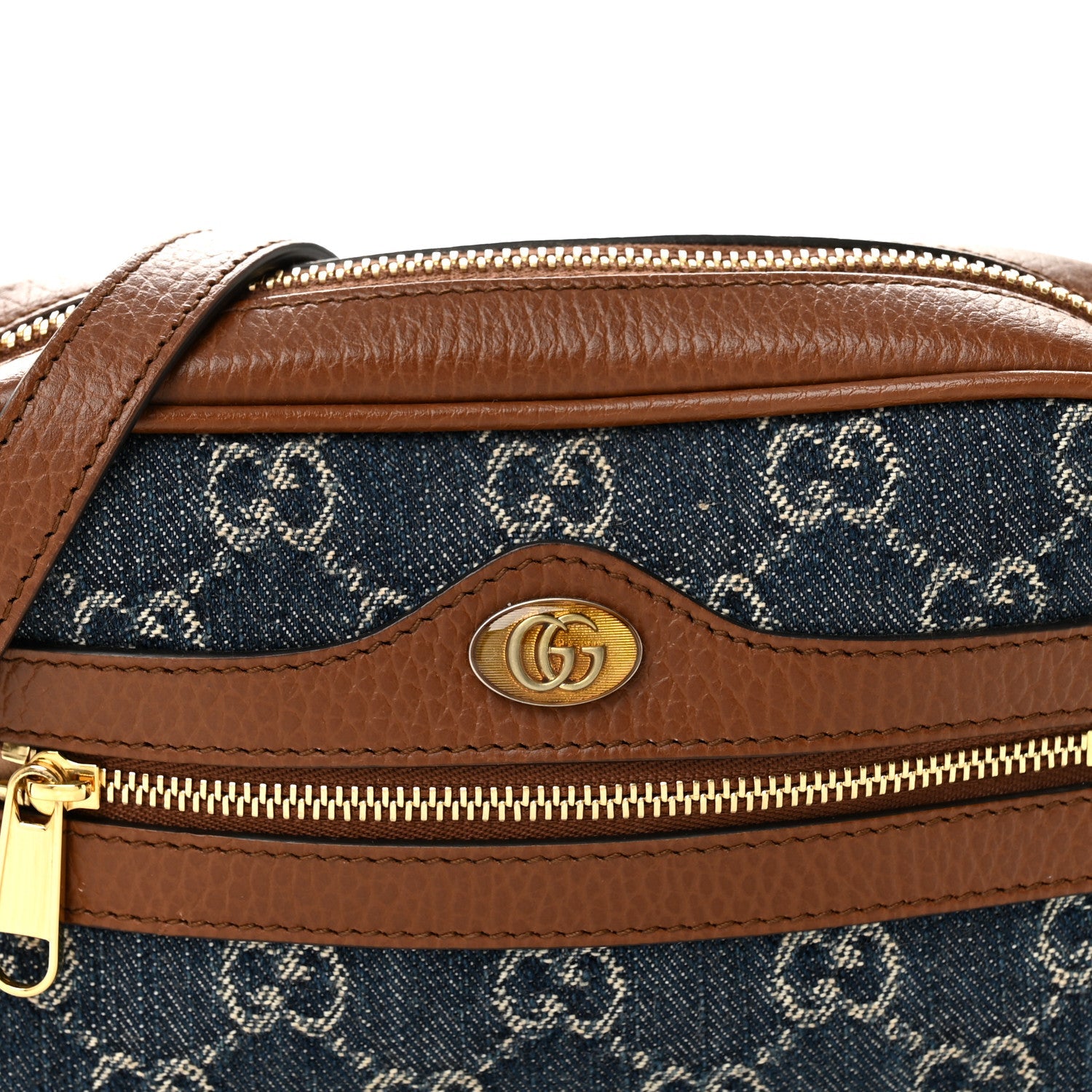 Gucci New Denim GG Monogram Dollar Calfskin Mini Ophidia Shoulder Bag Blue Tea Cuir Epilog