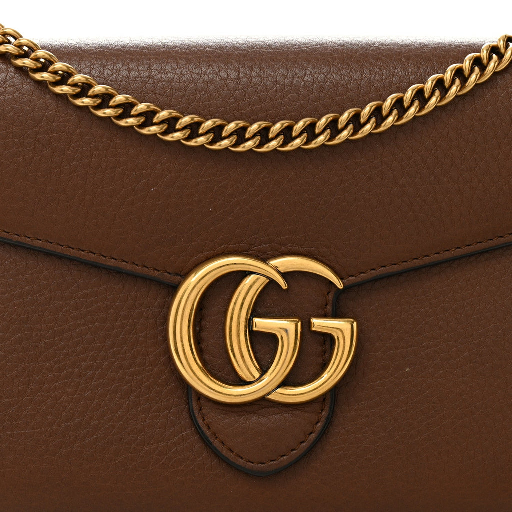 Gucci Cellarius Calfskin GG Marmont Chain Wallet Nut Brown