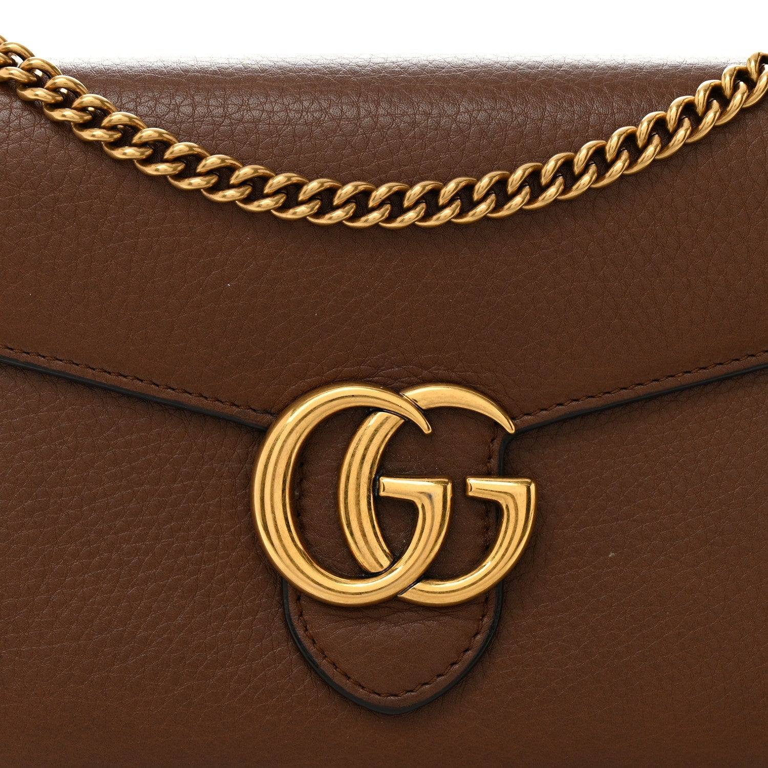Gucci Cellarius Calfskin GG Marmont Chain Wallet Nut Brown