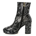 Calfskin Camellia Printed Ankle Boots 39 Black White
