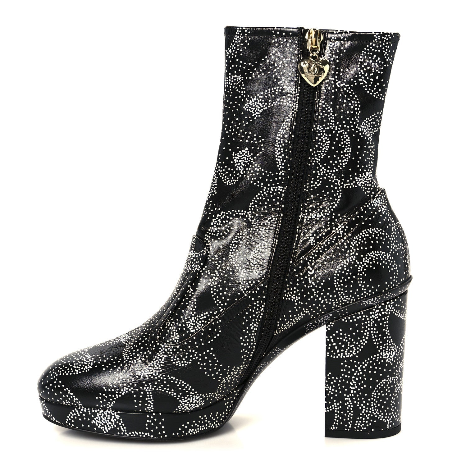 Calfskin Camellia Printed Ankle Boots 39 Black White