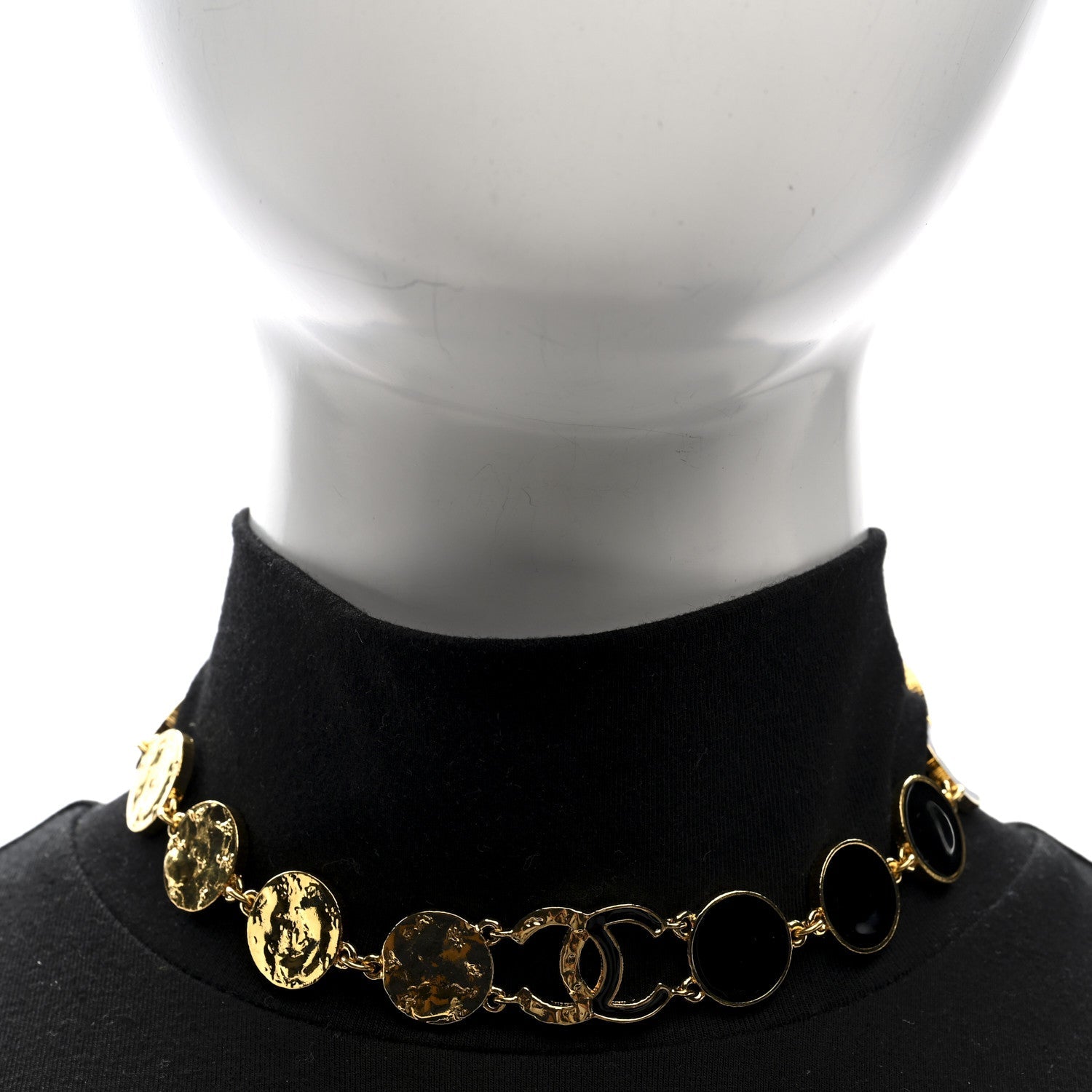 Metal Enamel Disc CC Choker Necklace Gold Black