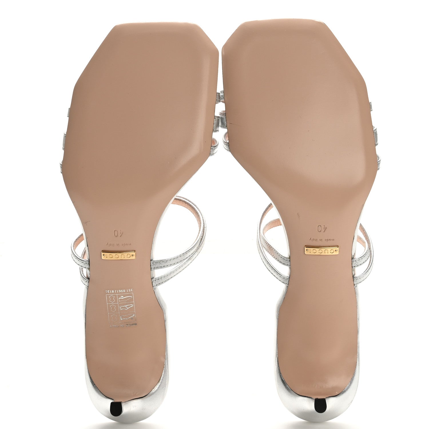 Gucci Metallic Nappa Victoria Strappy Horsebit Sandals 40 Silver