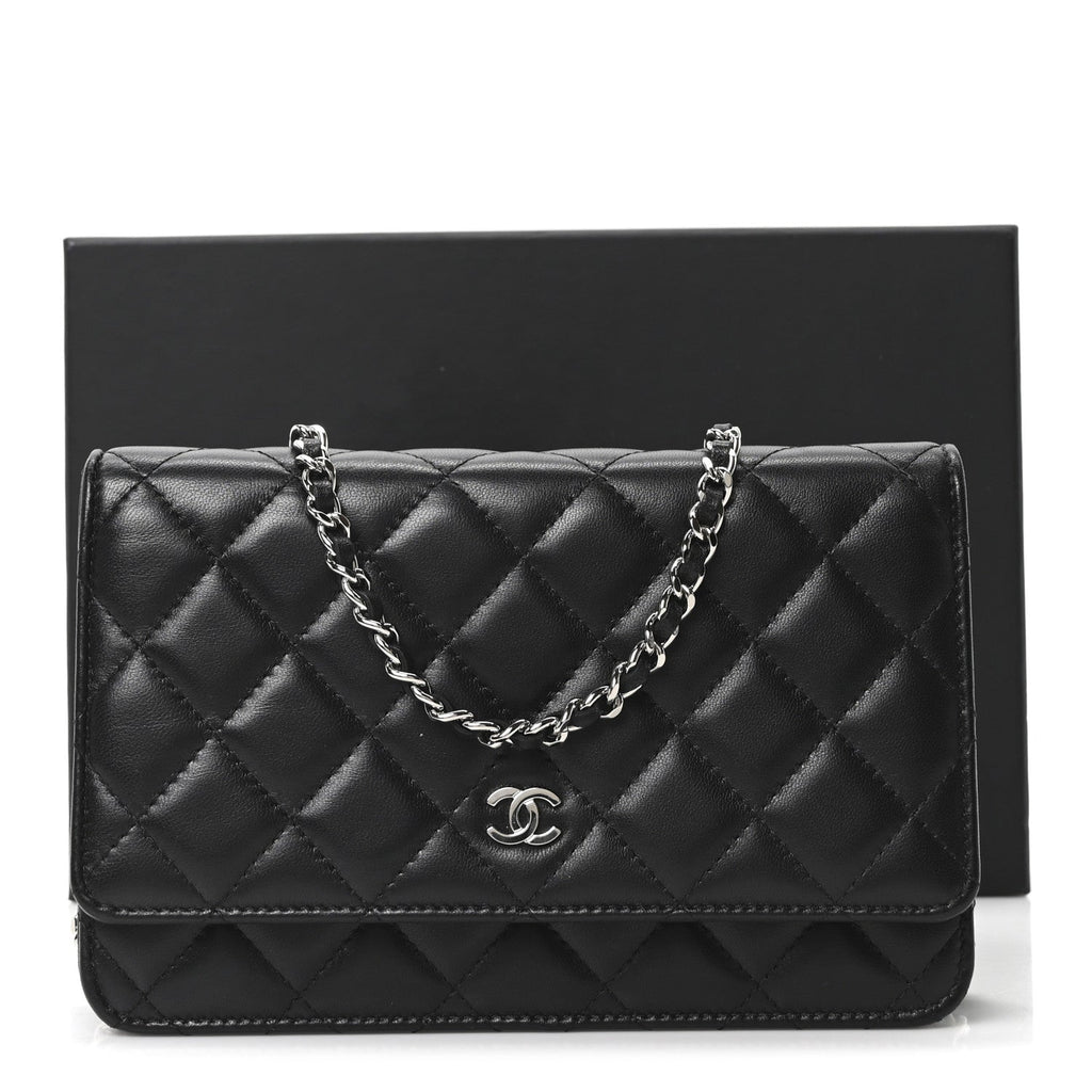 Chanel Lambskin Quilted Wallet On Chain WOC Black