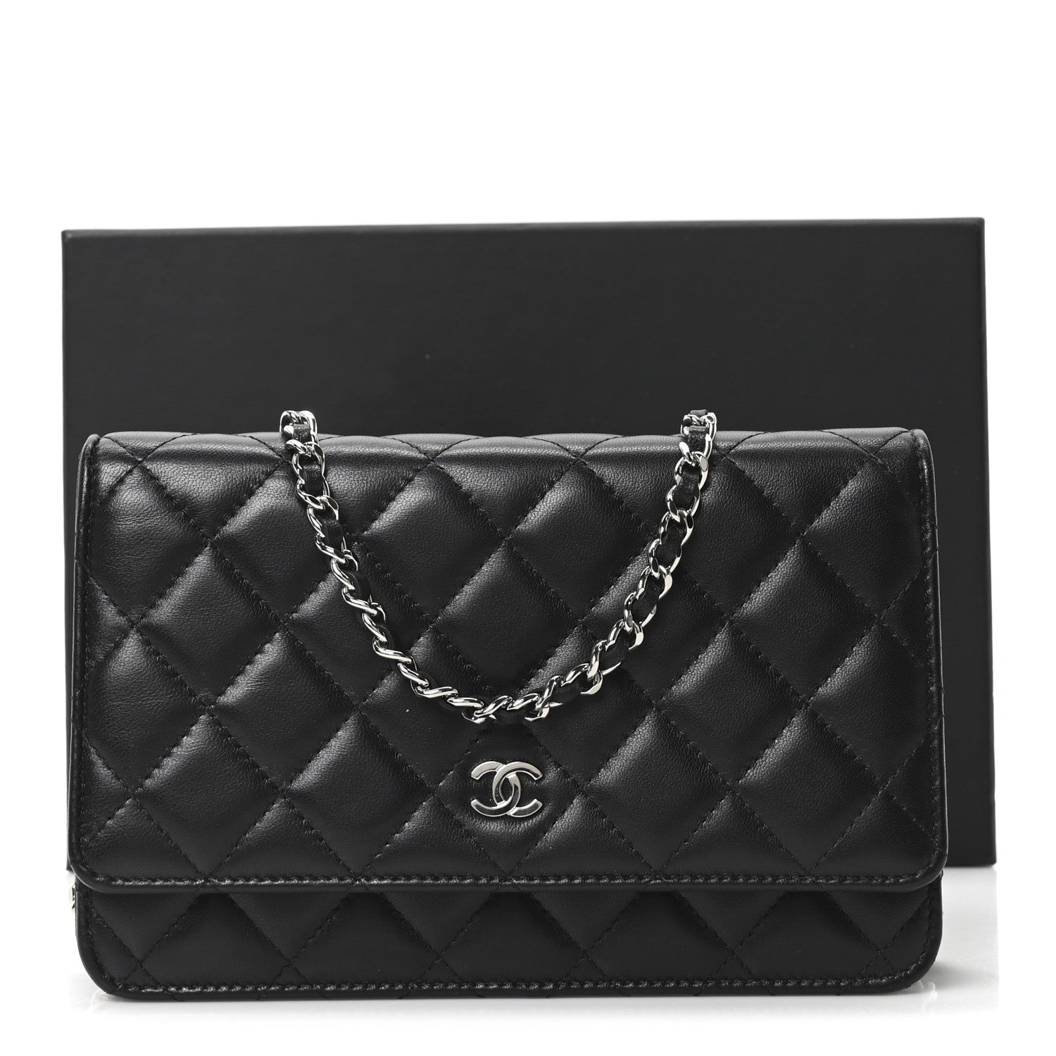 Chanel Lambskin Quilted Wallet On Chain WOC Black