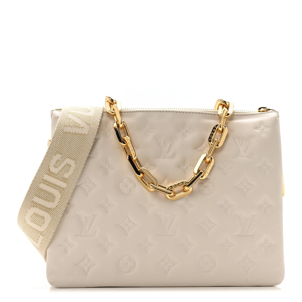 Louis Vuitton Lambskin Embossed Monogram Coussin PM Beige Cream