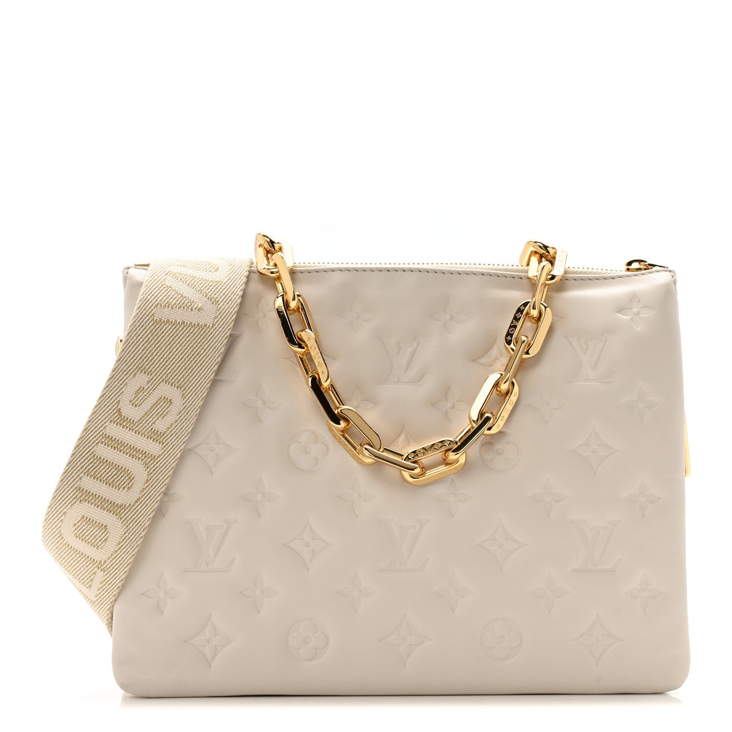Louis Vuitton Lambskin Embossed Monogram Coussin PM Beige Cream
