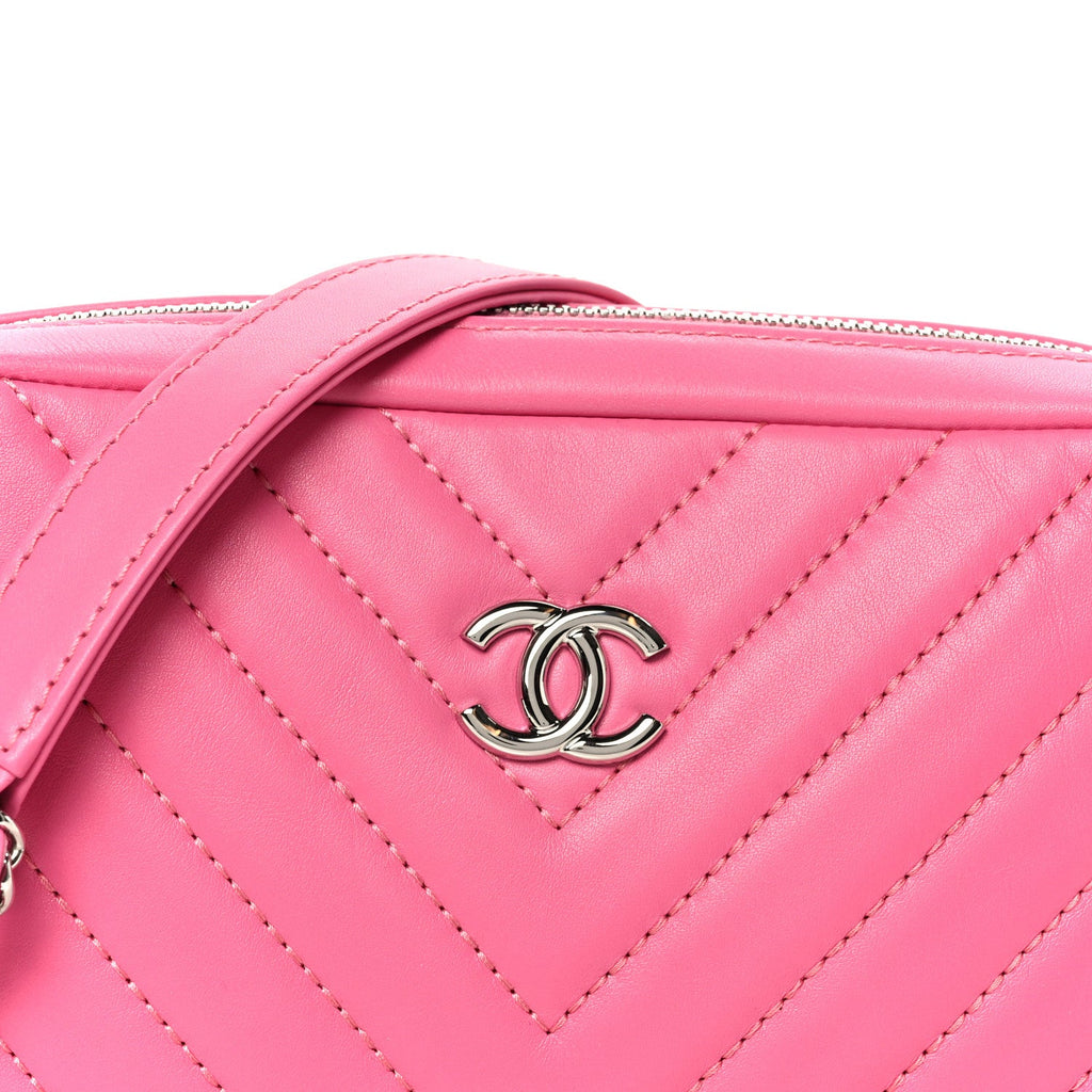 Chanel Lambskin Chevron Quilted Small Promenade Camera Case Pink