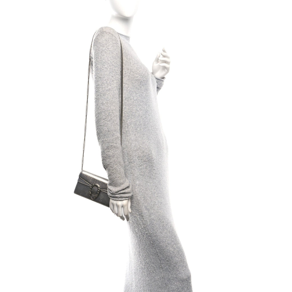 Gucci Metallic Calfskin Super Mini Dionysus Shoulder Bag Silver
