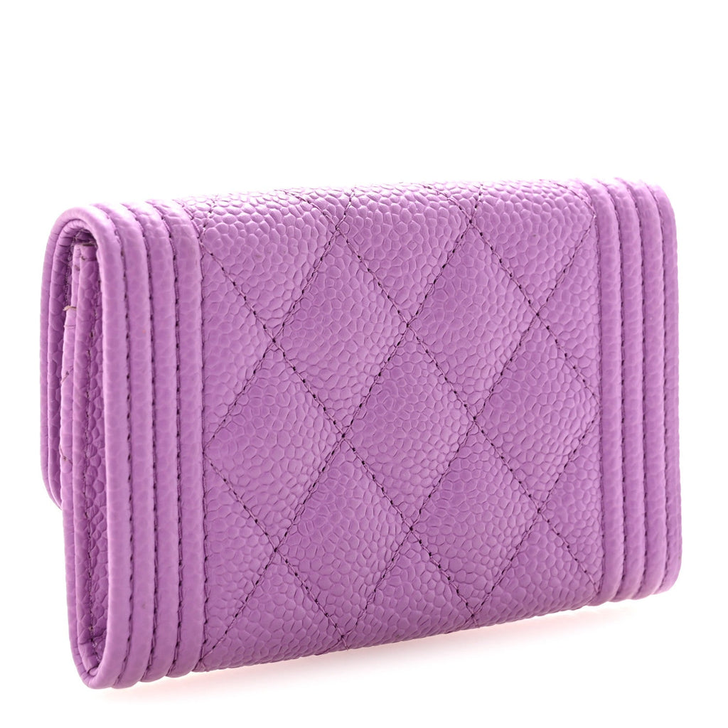 Caviar Quilted Boy Flap Card Holder Purple