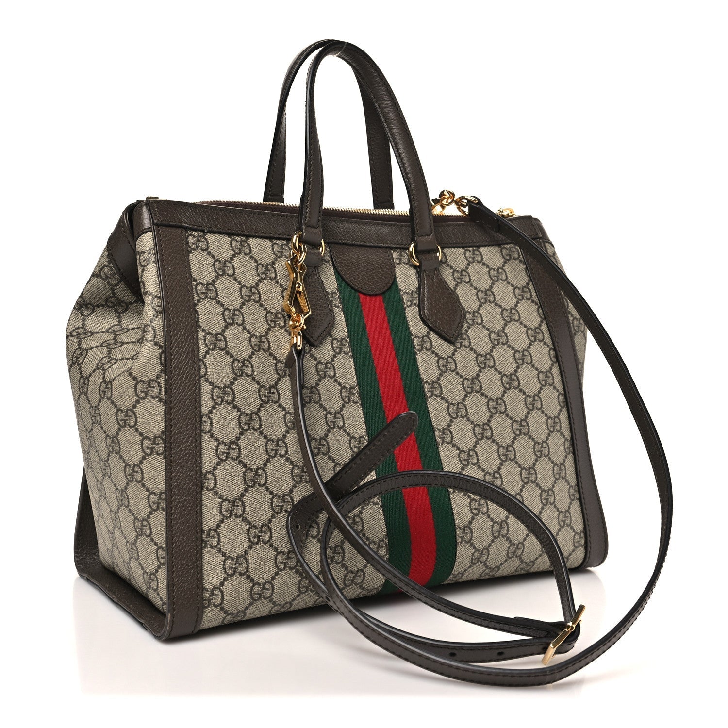 Gucci GG Supreme Monogram Web Medium Ophidia Tote Bag Brown